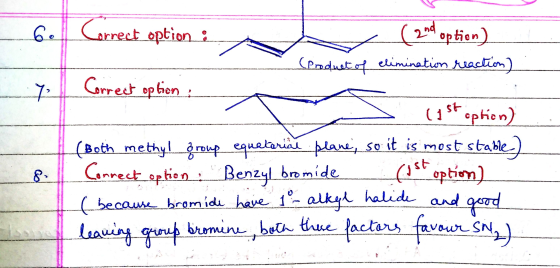 7. Correct option: < (2nd option) (product of elimination reaction) Correct option: ___ (ist option) (Both methyl group equat