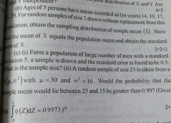 0,25. For rand population, obta Jon distribution of X and Y. Are 8 and Y Hupunuent? 4+2 (b) Ages of 5 persons have me ons hav