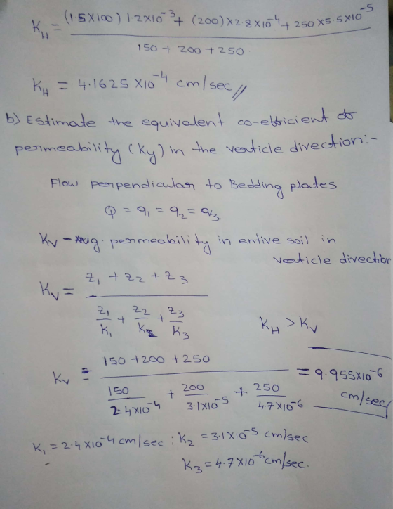 -5 150 + 200+25o b Estimade tne equivalent co-etricient he Nuicle divection Flow e pendiaulos to Bedding plades venticle dive