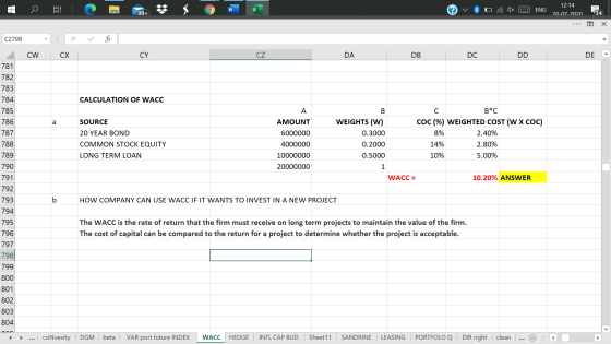 C w Q ENG 12:14 20-07-2020 99+ 34 Х CZ798 . CW CX CY CZ DA DB DC DD DE 781 782 783 784 785 786 CALCULATION OF WACC A B SOURCE