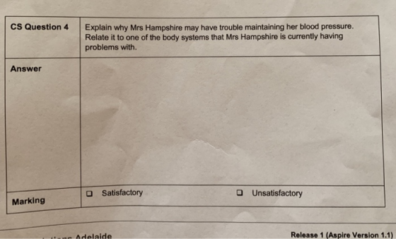 CS Question 4 Explain why Mrs Hampshire may have trouble maintaining her blood pressure. Relate it to one of the body systems
