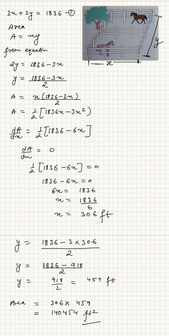 3*+ ? = 1836 -0 Area А = - с 1836 – 3 my fоrѕ eats у = 836 – 3х 1813 и (1836 -3ч) АГіt34x-3х2) de - Li*36 – 6~] A = 2 А е у а
