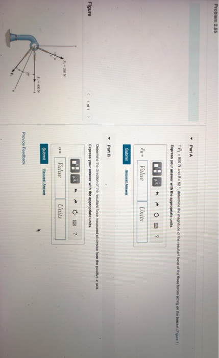 Problem 2.55 Part A If F900 N and 8-52, deetermine the magnitude of the resultant force of the three forces acting on the bra