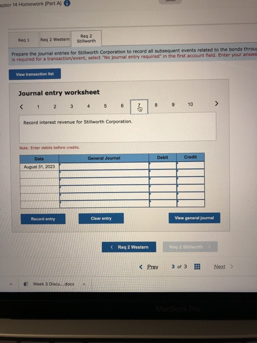 apter 14 Homework (Part A) 0 Reg 1 Reg 2 Western Reg 2 Stillworth Prepare the journal entries for Stillworth Corporation to r