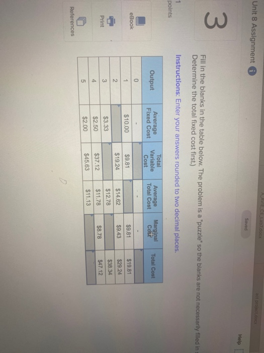 LAVIE DE Labr.docx Unit 8 Assignment i prode Saved Help 3 Fill in the blanks in the table below. The problem is a puzzle so