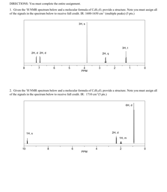 DIRECTIONS: You must complete the entire assignment. 1. Given the H NMR spectrum below and a molecular formula of CH, 0, pro