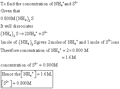 To find the concentrati on of NH,and S2- Given that 0.800M (NH) S It will dissociates (NH)2S2NH, +s2- 1mole of (NH, Sgives 2