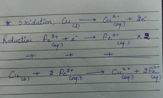* oxidation, Cu Cu + 20 Reduction fest t é → fe2e x2 cao Cu + 2 2 C + 922 Cag.) caq) (aq)