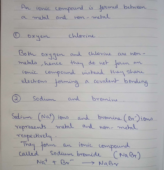 An ionic a metal compound is formed between and non-metal O oxyen chlorine no Both oxygen and chlorine are non- metals , henc