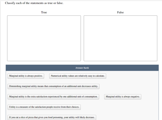 Classify Each Of The Statements As True Or False True False Answer Bank 