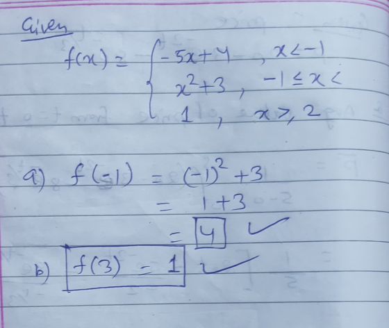 Givey fron) = (-5x+4 X2-) D 22+3, -22< it avant l. 1, x7, 2 a) f (= 1) = (-²+3 - 1 +3 - 2 Tuu I b) f(3) - 1 -