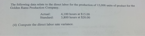 The following data relate to the direct labor for the production of 15,000 units of product for the Golden Rams Production Co
