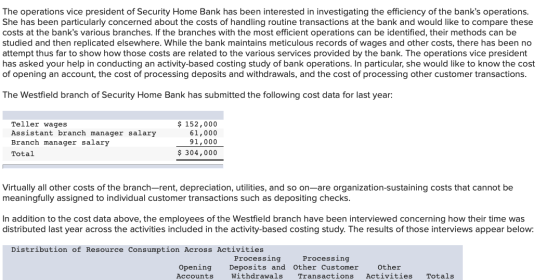 The operations vice president of Security Home Bank has been interested in investigating the efficiency of the banks operati