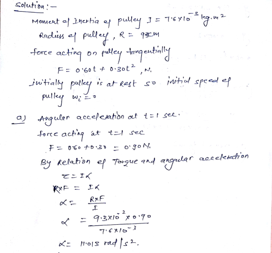 Solution- -forte acting on fulley tmgeuh,fly wtialy pulley is at Rest pullee w By Relatn ep Torgue nd oRxF 2