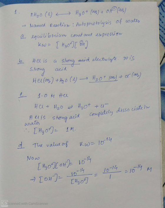 1 2H₂0 (1) H₂O + (ar) + Off (as) - Named Reaction: Autoprotolysis of water a equilibrium constant expression kwa [ 430+ [8] b