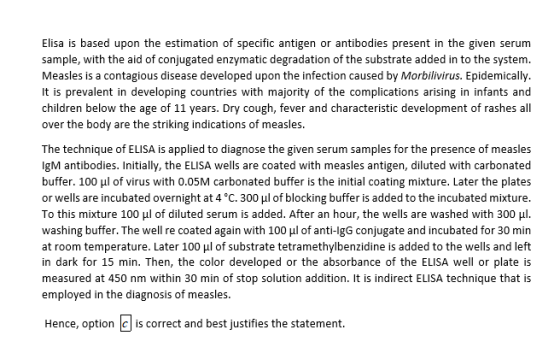 Elisa is based upon the estimation of specific antigen or antibodies present in the given serum sample, with the aid of conju