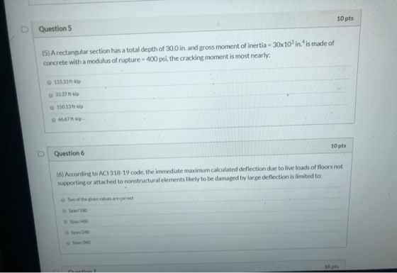 Question 5 10 pts (5) A rectangular section has a total depth of 30.0 in, and gross moment of inertia - 30x10 in. is made of