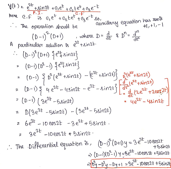 is e, es testet. A YCH)2 et +Sin2t + Ciet +Ctett eget P.I. Here eif tezert so, aurillary equation has roots th,+1,-1 & D = d