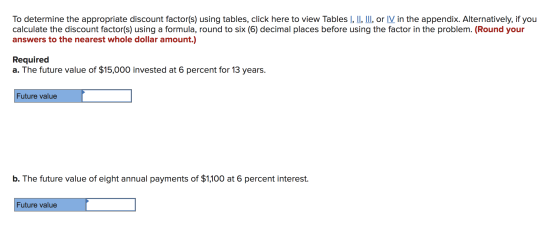 To determine the appropriate discount factor(s) using tables, click here to view Tables I, II, III, or IV in the appendix. Al