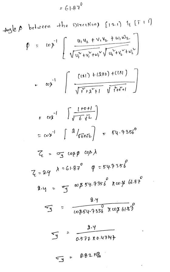. = 61.870 Angle p between the Directions [121] & [111] at r U M₂ + V. Va t w., W2 [ Nur tv twir I u tv twe) ſ CUN) + 12x0) +