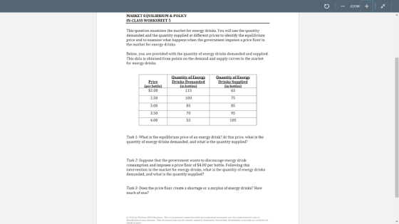 0 - ZOOM + L M L MARKET EQUILIBRIUM & POLICY IN-CLASS WORKSHEET 5 This question examines the market for energy drinks. You wi