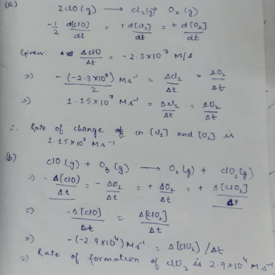 2 - 1 0 (g) dicro) chalgt t dich) O₂ (g) = + d(0₂] = at at 2. 3 x 10 AL Gineri ne 40 = -2.3x107 mis >> -1 -2 -3 8109) miatt s