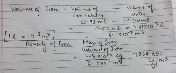Volume Iren Volume Volume o ron+water Weiter 21 91 ml 21 30 me O-61X103 33 m2 O.61ml 1 2 1D m G-1X10 Mars 0 9em Veumal o ren