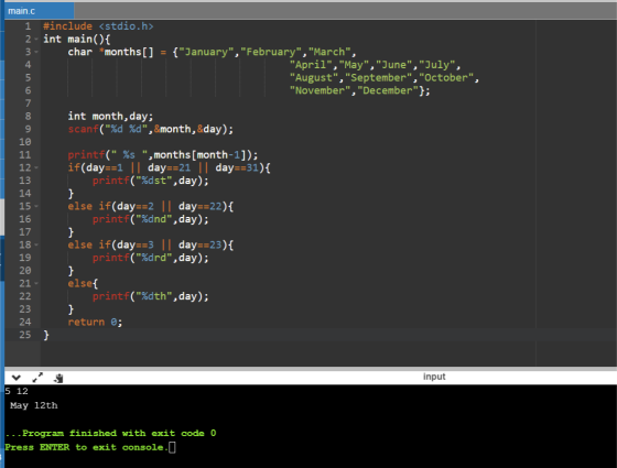 1 main.c #include <stdio.h> 2. int main() { 3 char *months[] = {January, February, March, 4 April, May, June, Ju