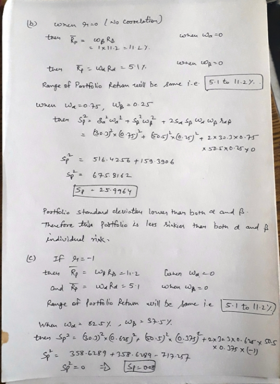 (b when r=0 (No corelation) then Res when Wao cobro - IX 11.2 - 11LY. then = wa Rd = 5.1%. When op=o range of Portfolio Retur