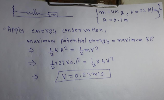 Apply eneray onser va ion maximum ρο tential energy =max inmke 2