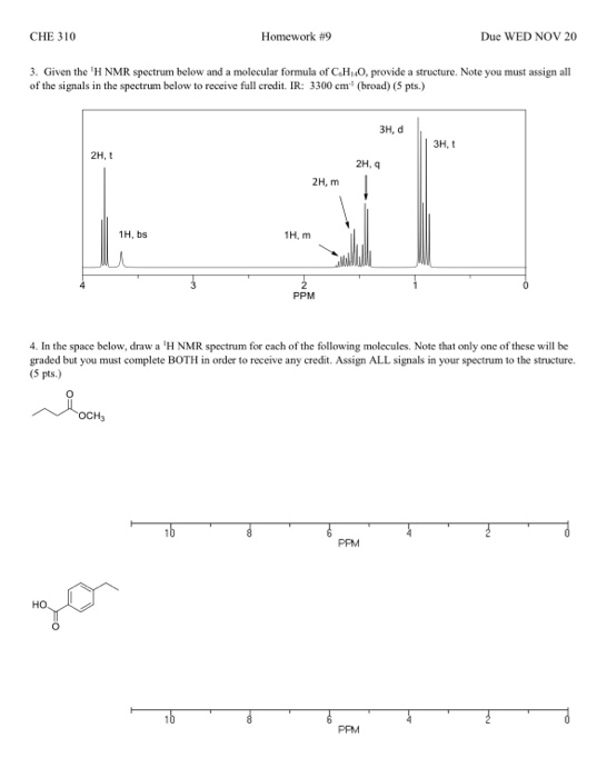 CHE 310 Homework 9 Due WED NOV 20 3. Given the H NMR spectrum below and a molecular formula of C.H..0. provide a structure.