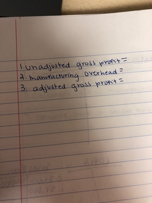 lunadjusted gross profit= 2. manufacturing overhead 3. adjusted gross profit=