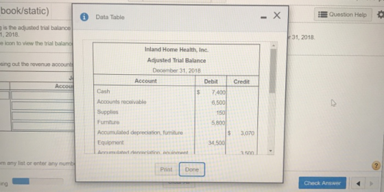book/static) Question Help i Data Table g is the adjusted trial balance 1, 2018. e icon to view the trial balanc r 31, 2018.