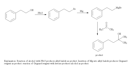 MgBr он Mg PBr3 он CH3 CH3 product Explanati on: Reaction of alcohol with PBr3 produces alkyl halide as product. Insertion of