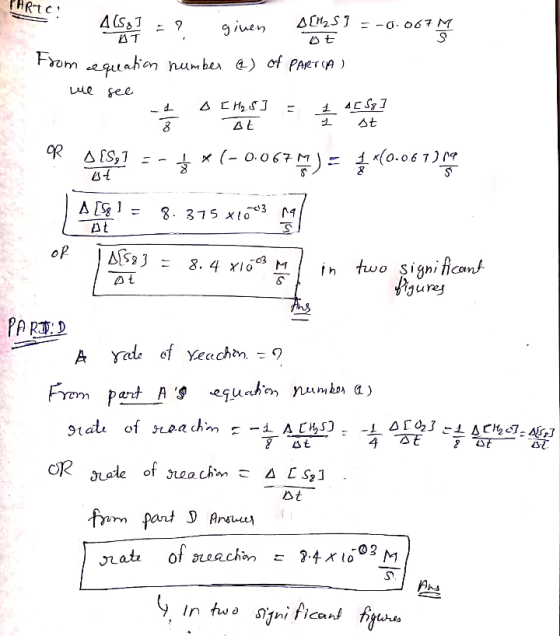 PARICI ? ginen 46997 = ? given SMS? = -0.067 From equation number (2) of PARTIA) D[H₂S] =-a. DE - we see ${$1 = - **(-0.067m)
