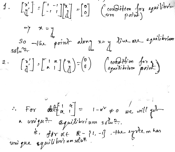 1. 1-[, ]1] -18) condition for spoelibatan point) shem sy x=y so the points along ** line are 7 are equilibrium solu? 1 (3] .