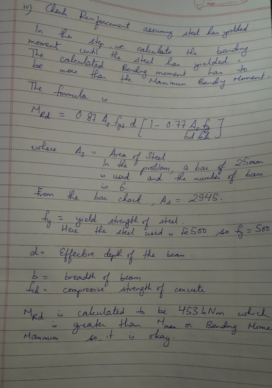 Check Remforcement aesuning yiolded steel Las In thes step until the calculated moment The be bending ealculate steel has Ben