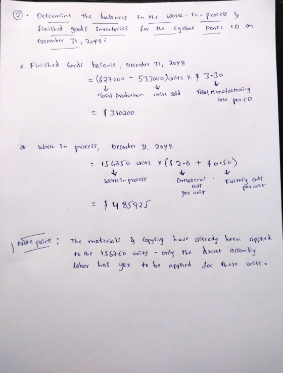 ③. Determine the balances finished goods inventories December 31, 2018 : in the Work-in-process for the cyclone panic & CD on