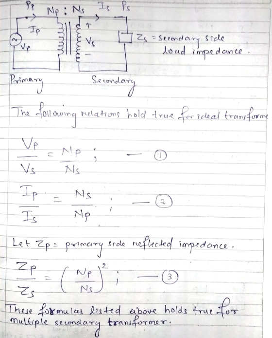 IP NP : مقنننناا WE > D Zs - Secondary side load impedance. - Secondary following relations hold true for ideal transforme -