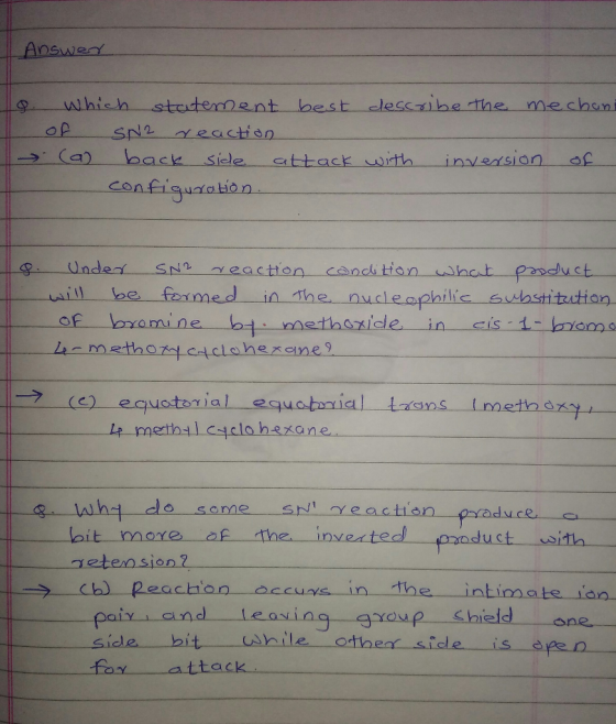 Answer statenent best cleccibe the sN2 eaction back Which mechani attack with inversion siele configuration Under candi tion