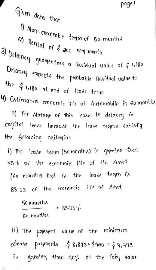 page 1 Given data that 1) Non-conceable to conceable tem of 50 months 2) Rental of $ 200 peoy mor 3) Delaney guasten guagje