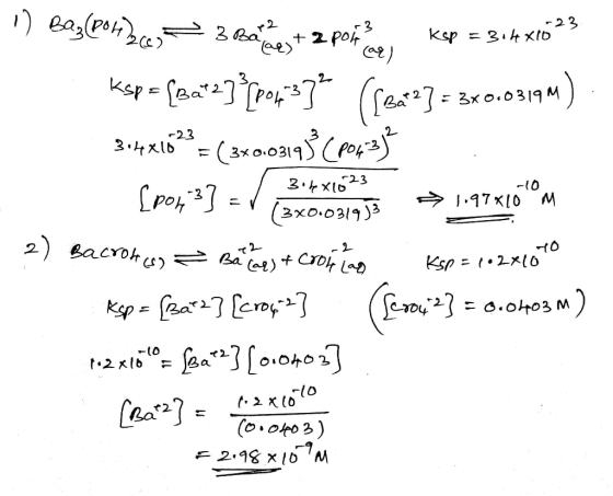 -23 1) Bag(po$2.0, F 3 Badest 2 porteKsp = 3.4 xrózs ksp= [da*27*[poq* per crear] = 3x0.0319m) 3+4x16 = (3x0.0319) CP043) .