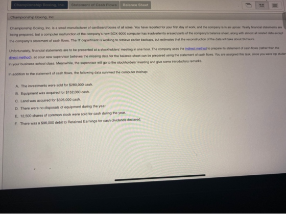 Championship Boxing, Inc. Statement of Cash Flows Balance Sheet Championship Boxing, Inc. Championship Boxing, Inc. is a smal