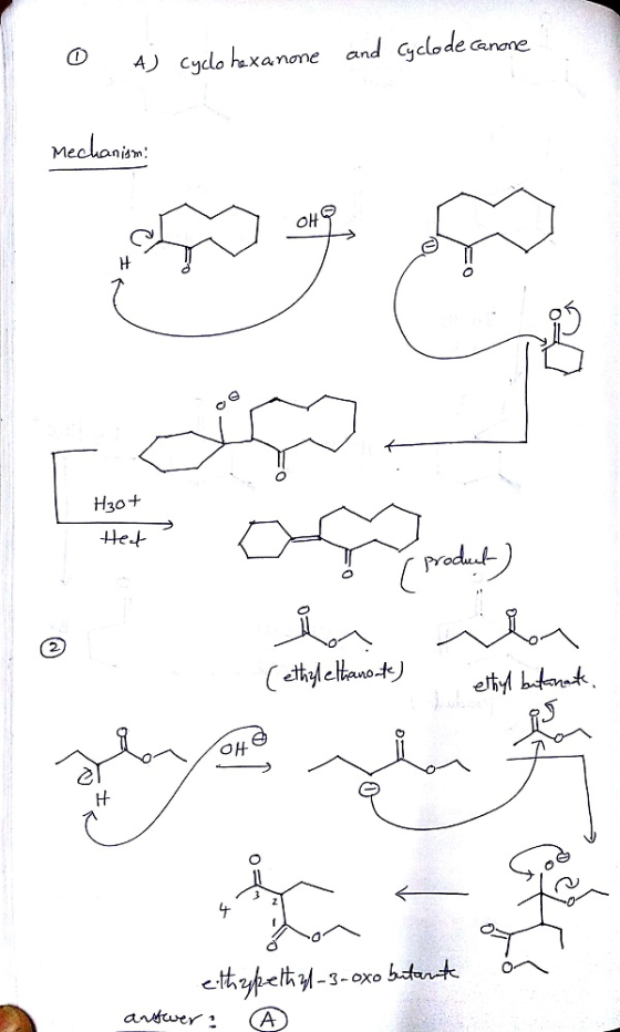 A) cyclo haxanone and clo de one Mechonim OH H3o+ Het pra rodes