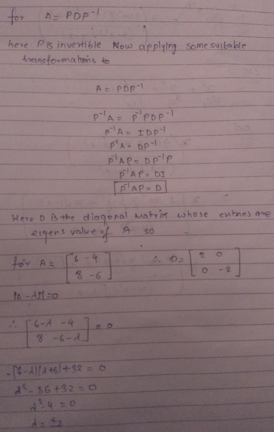 APDP here Ps invertible Nous applying some suitable vaisforma tons to As POp- -I FA- DP-1 Here D is the disgonal Matvin uwho