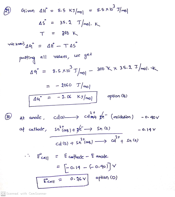 (292 Given 4H = = 8.5x103 Ilmal 8.5 kJ/mol 35.2 J/mol. K 45 T 300K o We know, AG AH TAS all values, we get putting 46 = 8.5x1