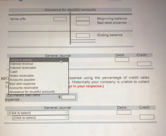 Allowance for doubtful accounts Beginning balance Bad debt expense Write-offs Ending balance General Journal Debit Credit (Cl
