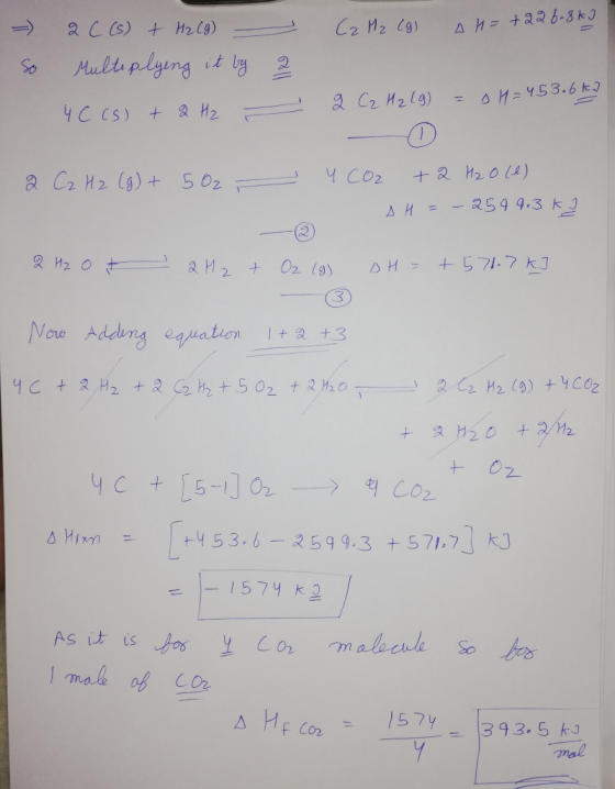 C2 M₂ (g) AH = +22 6-8 kJ - So 2 C(s) + H2(g) - Multiplying it by a 4 C (s) + 2 H2 - 2 C₂ H₂(g) = 0 H=453.6 kJ 2 C₂ H2 (g) +