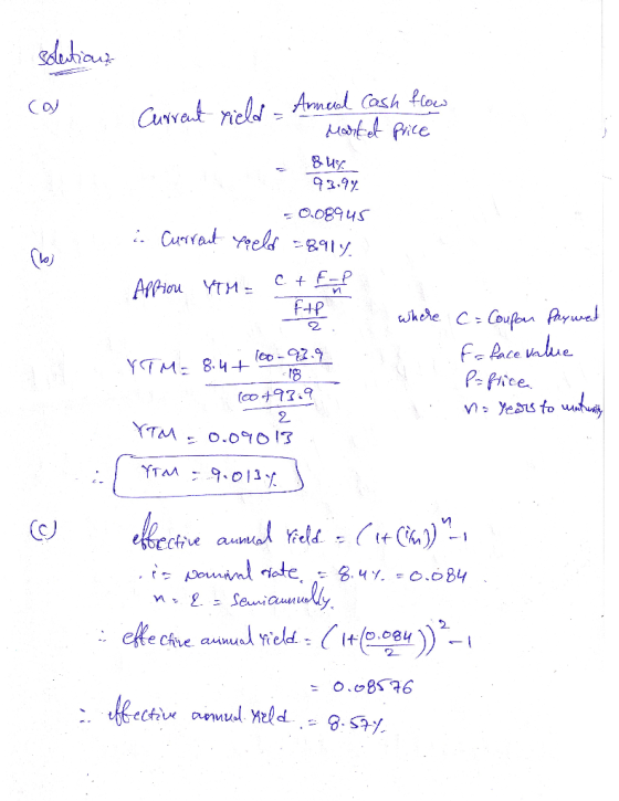 Curraut nield Armead Cash fous isditot Pice 93.9y O.08945 Cuat els =891 Affiou YTM ftp Coufen Paywat f-Rce tnlue P- fice Yeas