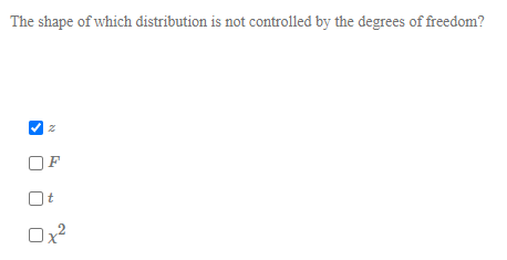 The shape of which distribution is not controlled by the degrees of freedom? F t